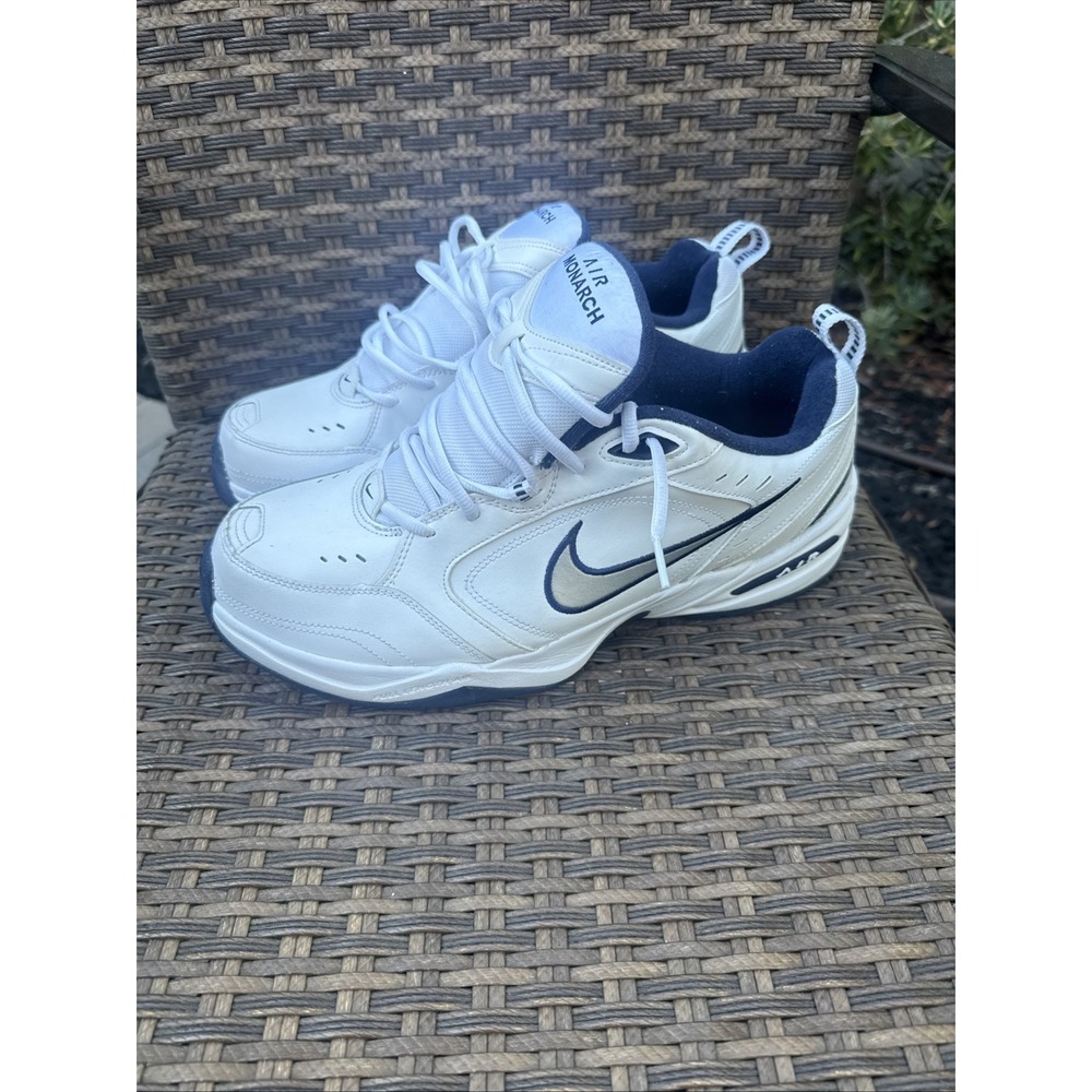 Nike Air Monarch IV White Navy Silver Training Shoes 415445-102 Mens 14
